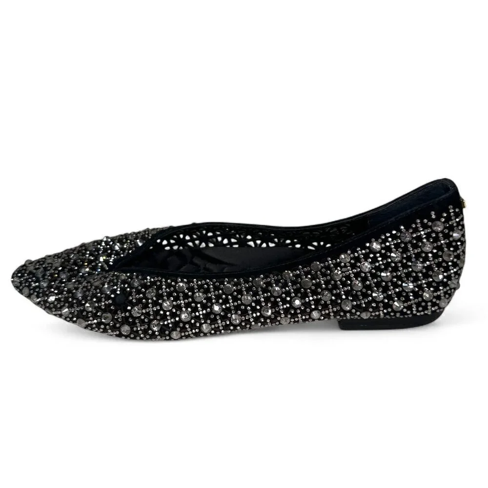 Birdies Women's Goldfinch Pointed Toe Suede Ballet Flat in Pewter Crystal 8.5 - Picture 7 of 16